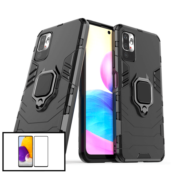 Kit Vidro Premium Full Cover + Capa 3X1 Military Defender para Xiaomi Redmi 10