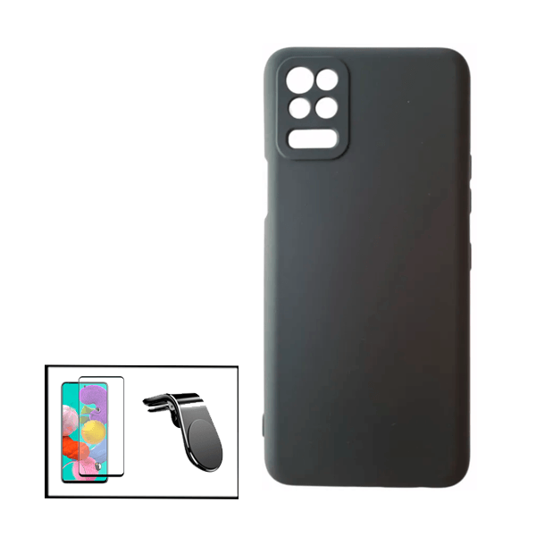 Kit Vidro Premium Full Cover + Capa Silicone Líquido + Suporte Magnético L Safe Driving Carro para LG K52