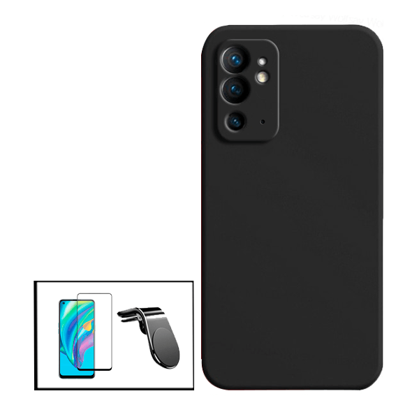 Kit Vidro Premium Full Cover + Capa Silicone Líquido + Suporte Magnético L Safe Driving Carro para OnePlus 9RT 5G