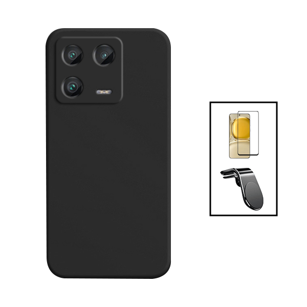 Kit Vidro Premium Full Cover + Capa Silicone Líquido + Suporte Magnético L Safe Driving Carro para Xiaomi 13 - Preto