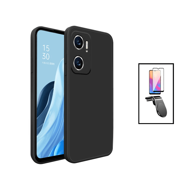 Kit Vidro Premium Full Cover + Capa Silicone Líquido + Suporte Magnético L Safe Driving Carro para Xiaomi Redmi 10 5G - Preto