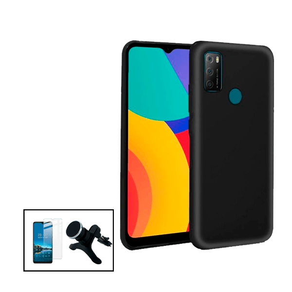 Kit Vidro Premium Full Cover + Capa Silicone Líquido + Suporte Magnético de Carro Reforçado para Alcatel 1L Pro (2021)