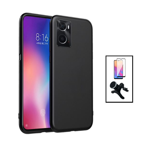 Kit Vidro Premium Full Cover + Capa Silicone Líquido + Suporte Magnético de Carro Reforçado para OnePlus Nord N20 SE - Preto