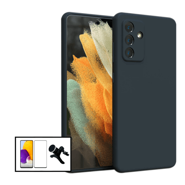 Kit Vidro Premium Full Cover + Capa Silicone Líquido + Suporte Magnético de Carro Reforçado para Samsung Galaxy M52 5G