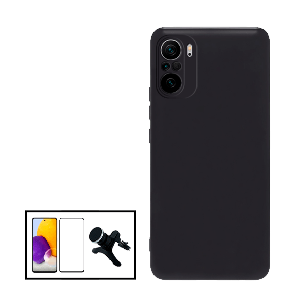 Kit Vidro Premium Full Cover + Capa Silicone Líquido + Suporte Magnético de Carro Reforçado para Xiaomi 11T Pro