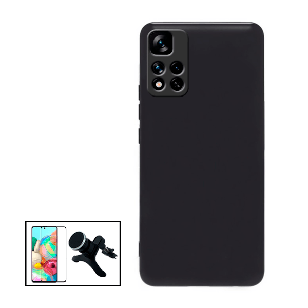 Kit Vidro Premium Full Cover + Suporte Reforçado de Carro + Capa Silicone Líquido para Xiaomi Redmi Note 11 Pro