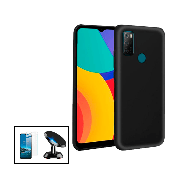 Kit Vidro Premium Full Cover + Capa Silicone Líquido + Suporte Magnético de Carro para Alcatel 1L Pro (2021)