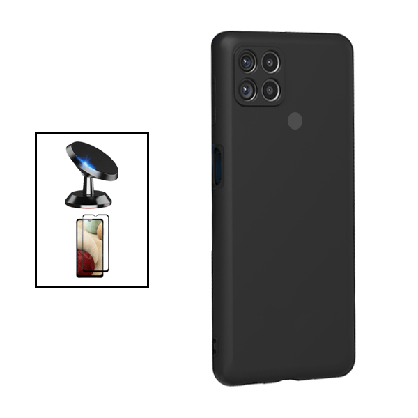 Kit Vidro Premium Full Cover + Capa Silicone Líquido + Suporte Magnético de Carro para Xiaomi Redmi 9C - Preto