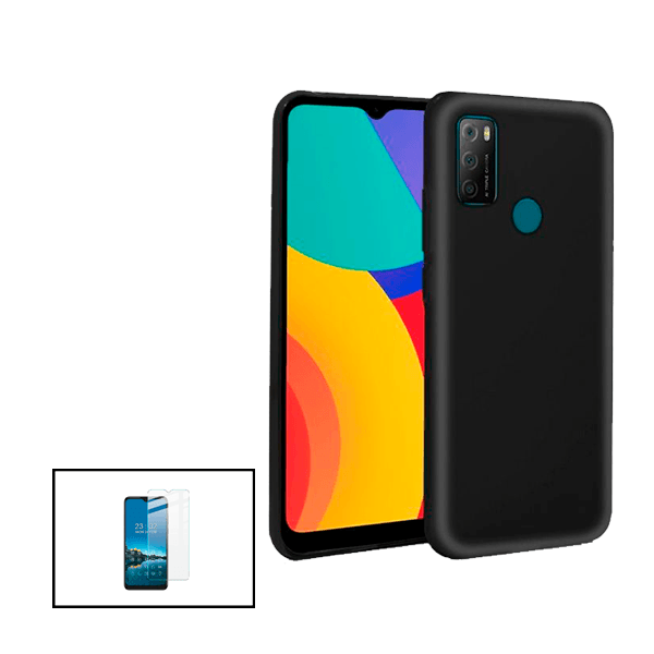 Kit Vidro Premium Full Cover + Capa Silicone Líquido para Alcatel 1L Pro (2021)
