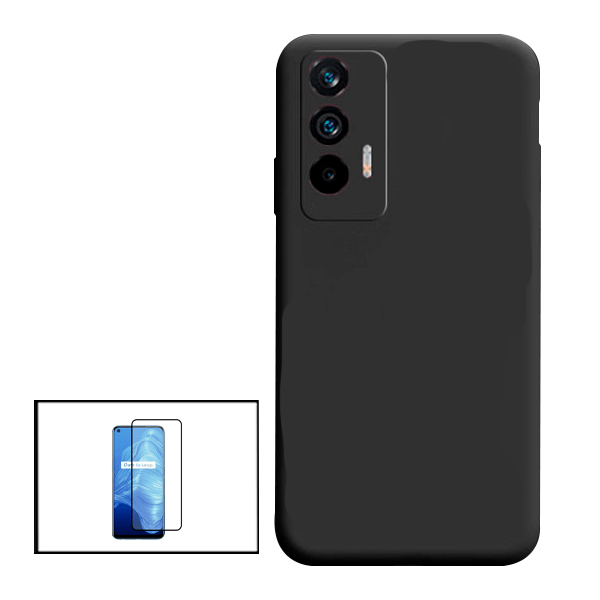 Kit Vidro Premium Full Cover + Capa Silicone Líquido para Realme GT Neo2T