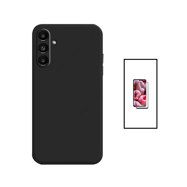 Kit Vidro Premium Full Cover + Capa Silicone Líquido para Samsung Galaxy A04s - Preto