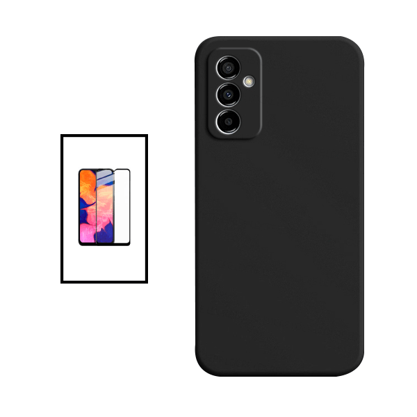Kit Vidro Premium Full Cover + Capa Silicone Líquido para Samsung Galaxy M23 5G - Preto
