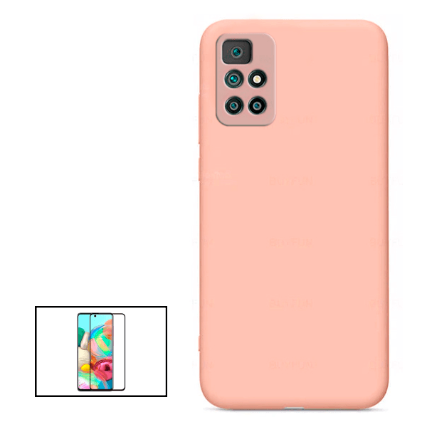 Kit Vidro Premium Full Cover + Capa Silicone Líquido para Xiaomi Redmi Note 11+ - Rosa