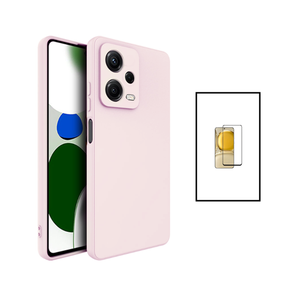 Kit Vidro Premium Full Cover + Capa Silicone Líquido para Xiaomi Poco X5 - Rosa