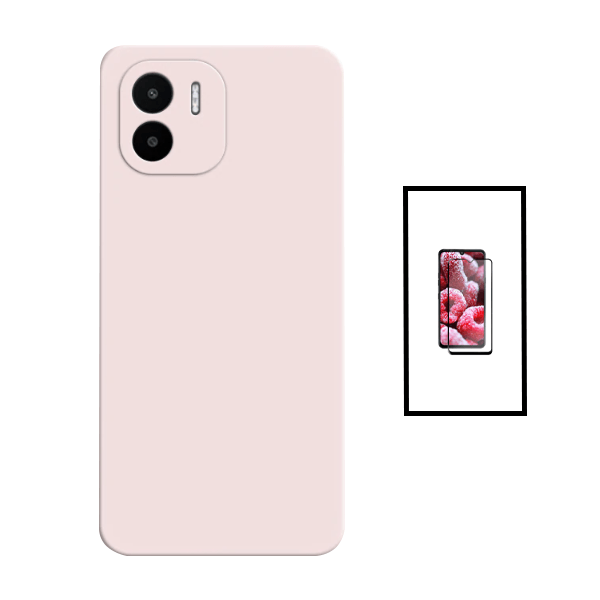 Kit Vidro Premium Full Cover + Capa Silicone Líquido para Xiaomi Redmi A1 - Rosa