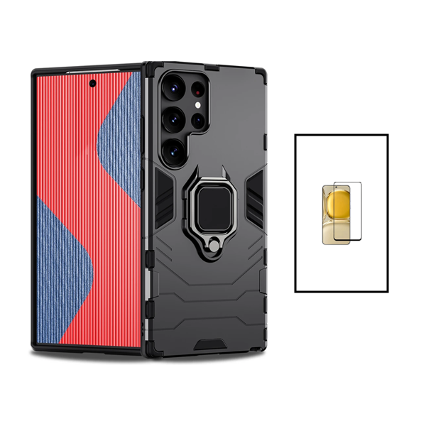 Kit Película de Vidro Temperado Curved + Capa 3X1 Military Defender para Samsung Galaxy S23 Ultra - Preto