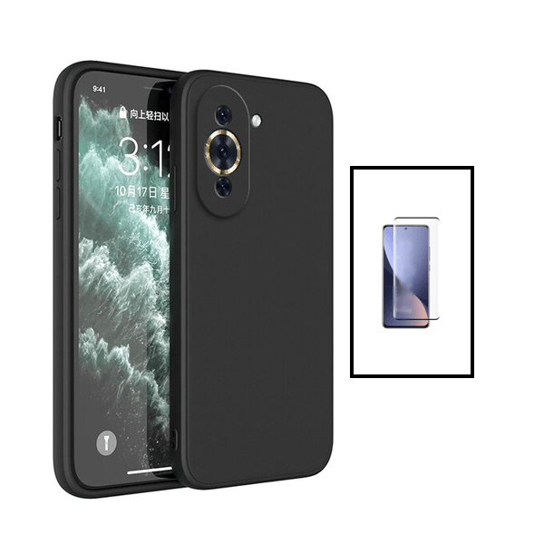 Kit Película de Vidro Temperado Curved + Capa Silicone Líquido para Huawei Nova 10 - Preto