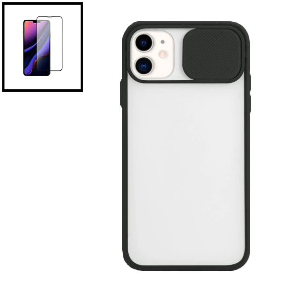 Kit Capa Slide Window Anti Choque Frosted + Película 5D Full Cover para Apple iPhone 12 Mini - Preto