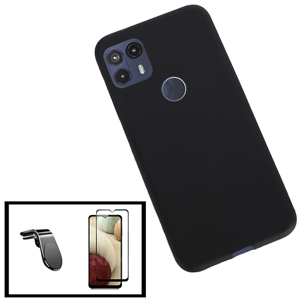 Kit Vidro Premium Full Cover + Capa Silicone Líquido + Suporte Magnético L Safe Driving Carro para Motorola Moto G50 5G