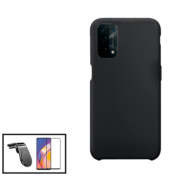 Kit Vidro Premium Full Cover + Capa Silicone Líquido + Suporte Magnético L Safe Driving Carro para Oppo A74