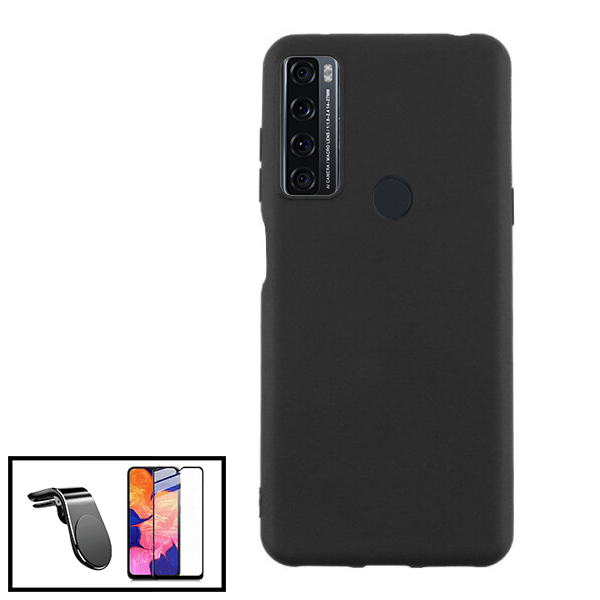 Kit Vidro Premium Full Cover + Capa Silicone Líquido + Suporte Magnético L Safe Driving Carro para TCL 20 SE - Preto