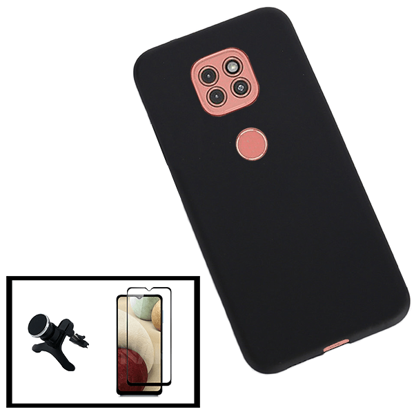 Kit Vidro Premium Full Cover + Capa Silicone Líquido + Suporte Magnético de Carro Reforçado para Motorola Moto G9 Play