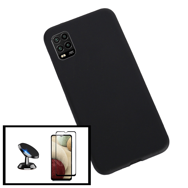 Kit Vidro Premium Full Cover + Capa Silicone Líquido + Suporte Magnético de Carro para Xiaomi Mi 10 Lite 5G