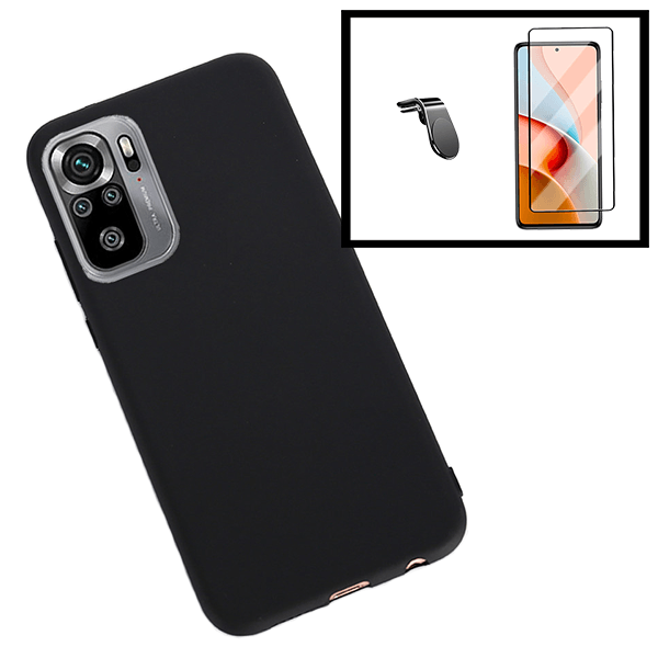Kit Vidro Premium Full Cover + Capa Silicone Líquido + Suporte Magnético L Safe Driving Carro para Xiaomi Redmi Note 10 5G
