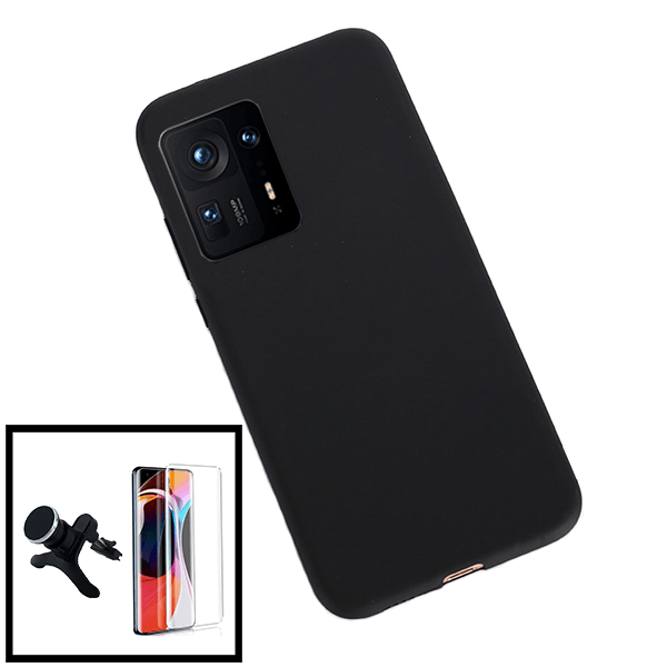 Kit Capa Silicone Líquido + Película Vidro Premium Full Cover Curved + Suporte Magnético de Carro Reforçado para Xiaomi Mix 4