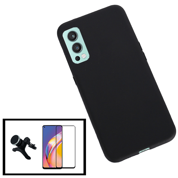 Kit Vidro Premium Full Cover + Capa Silicone Líquido + Suporte Magnético de Carro Reforçado para OnePlus Nord 2 5G