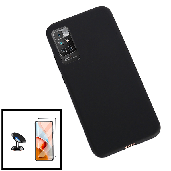 Kit Vidro Premium Full Cover + Capa Silicone Líquido + Suporte Magnético de Carro para Xiaomi Redmi Note 11 4G