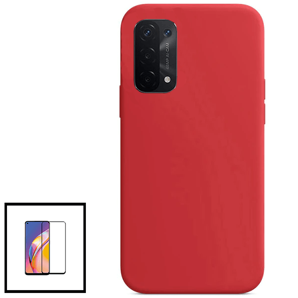 Kit Vidro Premium Full Cover + Capa Silicone Líquido para Oppo A55 5G - Vermelho