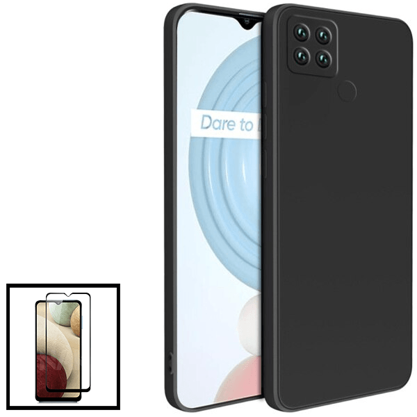 Kit Vidro Premium Full Cover + Capa Silicone Líquido para Realme C25Y - Preto