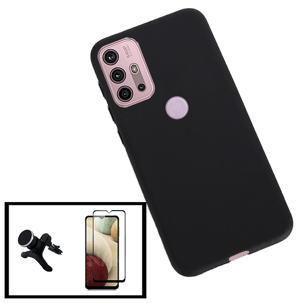 Kit Vidro Premium Full Cover + Capa Silicone Líquido + Suporte Magnético de Carro Reforçado para Motorola Moto G30