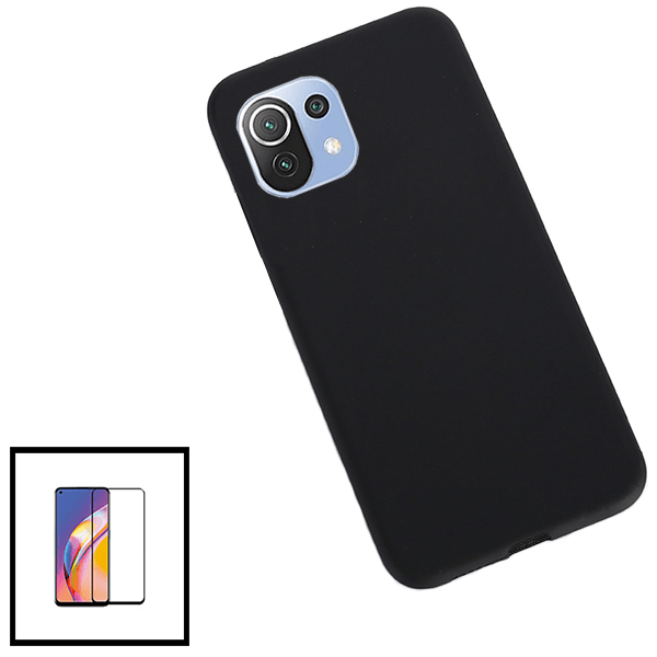 Kit Vidro Premium Full Cover + Capa Silicone Líquido para Xiaomi Mi 11 Lite 5G NE
