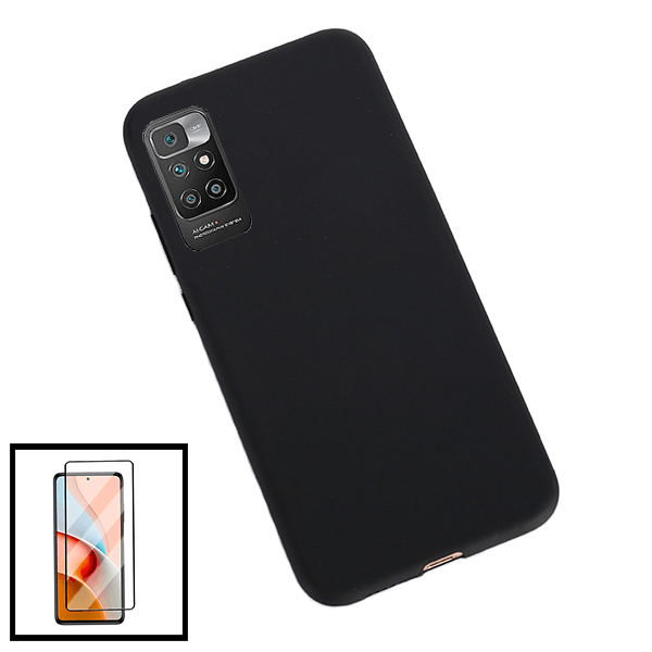 Kit Vidro Premium Full Cover + Capa Silicone Líquido para Xiaomi Redmi 10