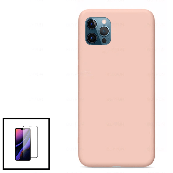 Kit Vidro Premium Full Cover + Capa Silicone Líquido Rosa para Apple iPhone 7 / 8