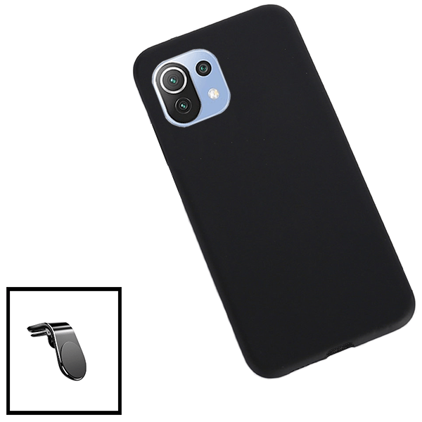 Kit Suporte Magnético L Safe Driving Carro + Capa Silicone Líquido para Xiaomi Mi 11 Lite 5G NE