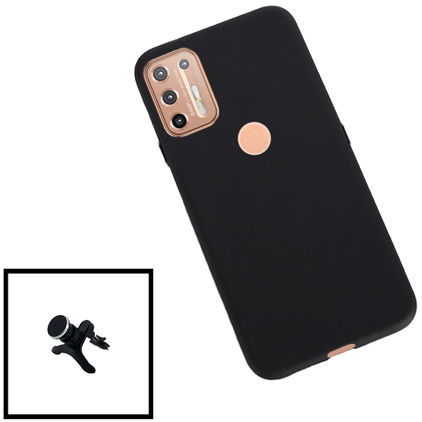 Kit Suporte Magnético Reforçado de Carro + Capa Silicone Líquido para Motorola Moto G9 Plus