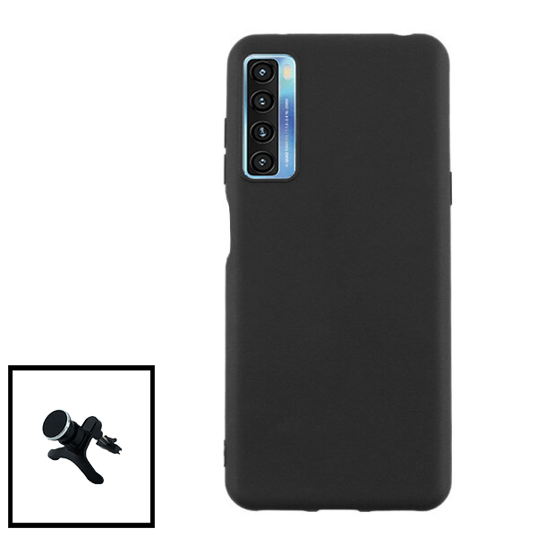 Kit Suporte Magnético Reforçado de Carro + Capa Silicone Líquido para TCL 20 5G - Preto