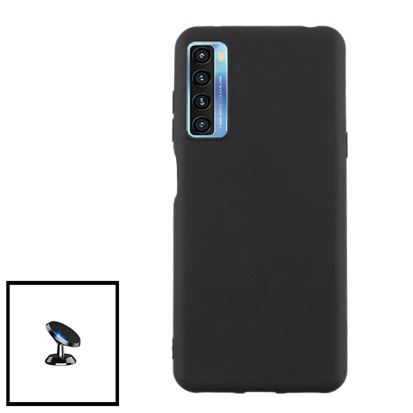 Kit Suporte Magnético de Carro + Capa Silicone Líquido para TCL 20 5G - Preto