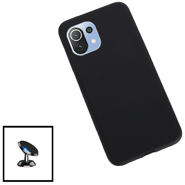Kit Suporte Magnético de Carro + Capa Silicone Líquido para Xiaomi Mi 11 Lite 5G NE