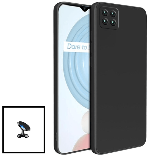 Kit Suporte Magnético de Carro + Capa Silicone Líquido para Realme C11 2021 - Preto