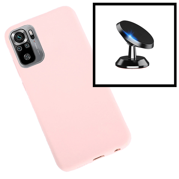 Kit Suporte Magnético de Carro + Capa Silicone Líquido para Xiaomi Poco M3 Pro 5G - Rosa