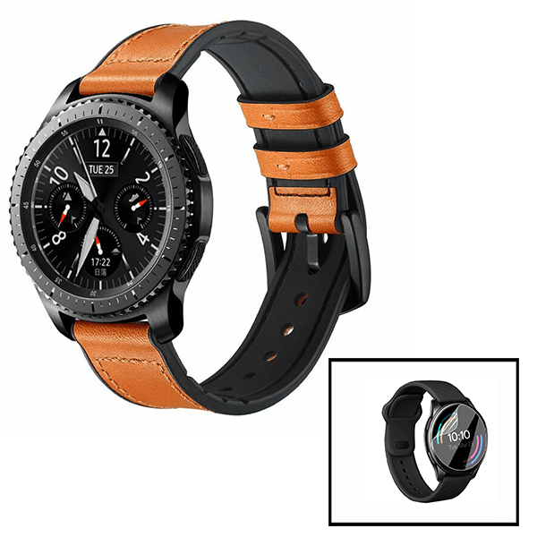 Kit Bracelete Premium SiliconLeather + Película de Hydrogel para Huawei Watch GT 3 46mm Elite - Castanho / Preto
