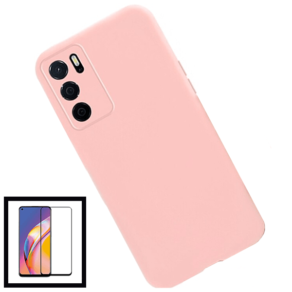 Kit Vidro Premium Full Cover + Capa Silicone Líquido para Oppo A54s - Rosa