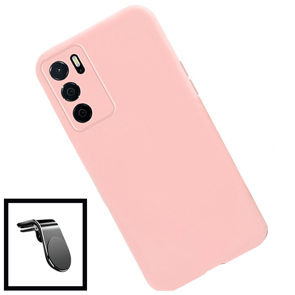 Kit Vidro Premium Full Cover + Capa Silicone Líquido + Suporte Magnético L Safe Driving Carro para Oppo A16 - Rosa