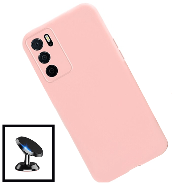 Kit Vidro Premium Full Cover + Capa Silicone Líquido + Suporte Magnético de Carro para Oppo A16 - Rosa