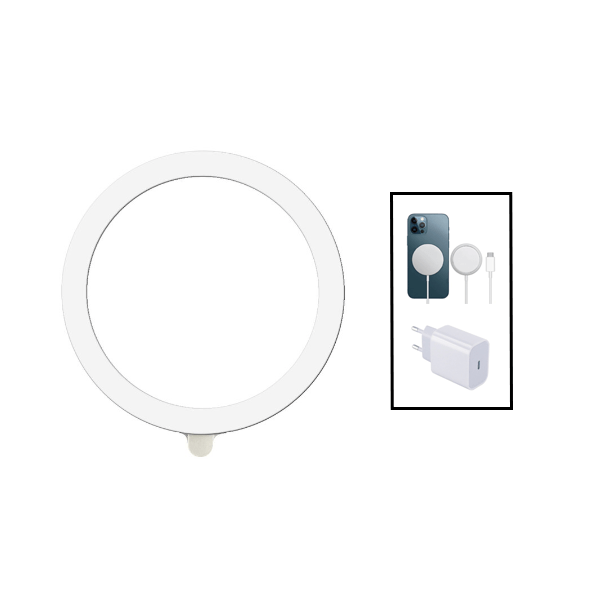 Kit Silicone Magsafe Magnetic Sem Fios + Base Carregador Type C FastCharge 20W + Magnetic Wireless Fast Charger para Apple Branco
