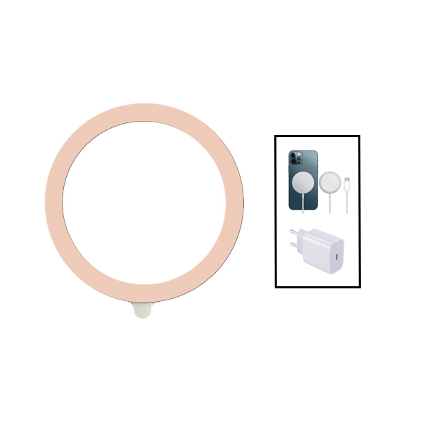 Kit Silicone Magsafe Magnetic Sem Fios + Base Carregador Type C FastCharge 20W + Magnetic Wireless Fast Charger para Apple Rosa